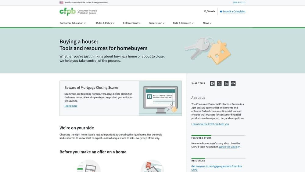 Screenshot of CFPB Know Before You Owe Mortgage Toolkit website