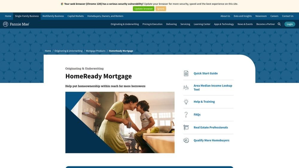 Screenshot of Fannie Mae HomeReady Eligibility and AMI Lookup Tool website