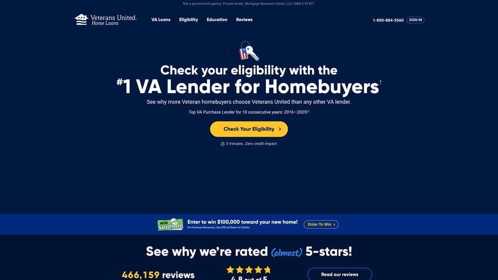 Screenshot of Veterans United website