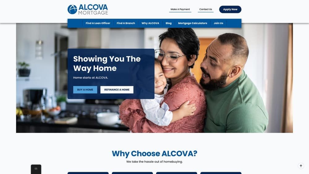 Screenshot of Alcova Mortgage website